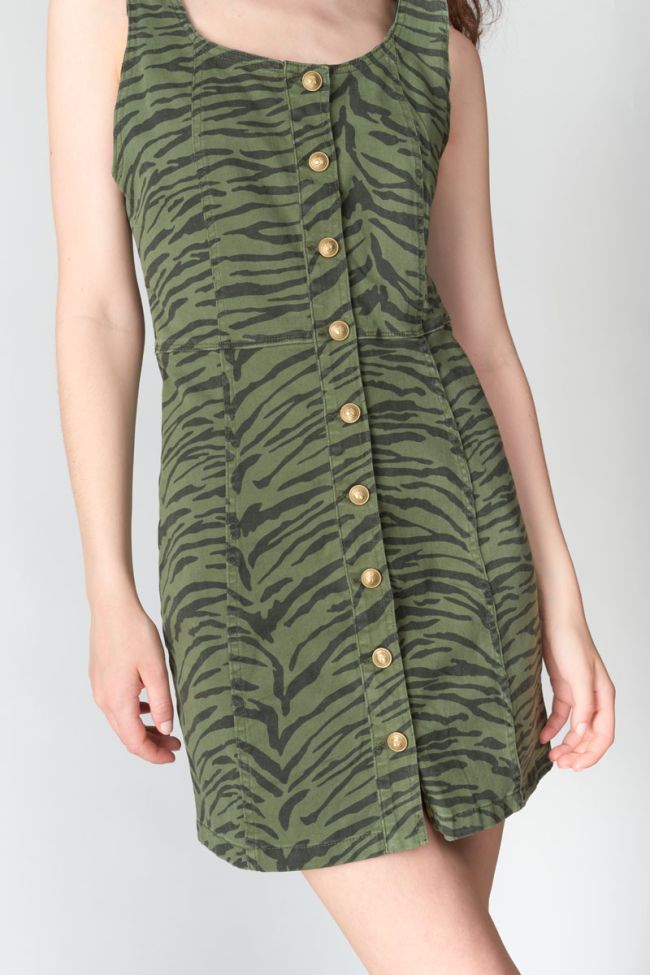 Khaki zebra striped denim Zerana dress