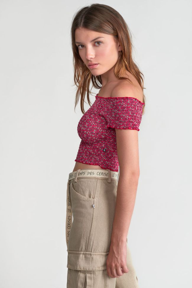 Pink and white floral Kaleagi crop top