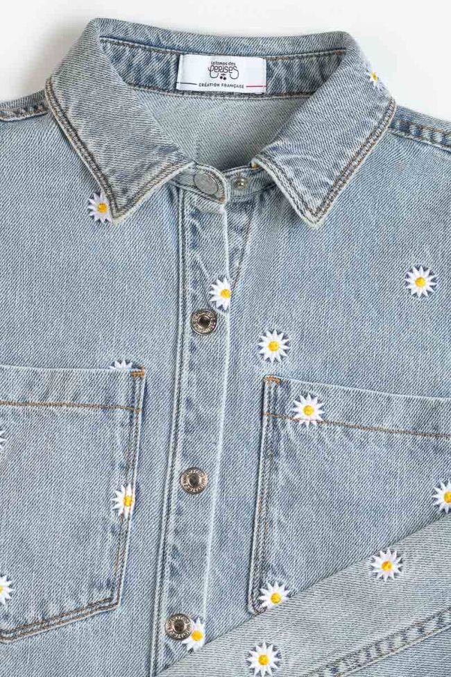Embroidered light blue denim Saorigi jacket
