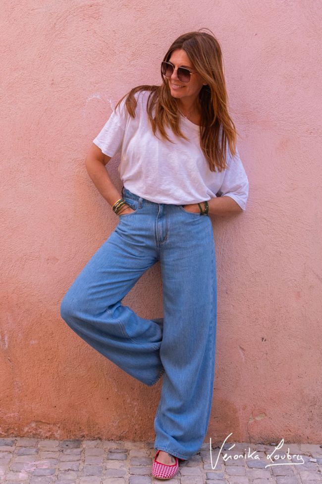 Jeans Tencel wide leg Muriel by Véronika Loubry high waist blue N°4