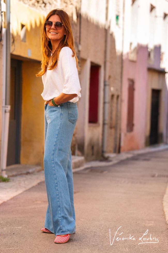 Jeans Tencel wide leg Muriel by Véronika Loubry high waist blue N°4