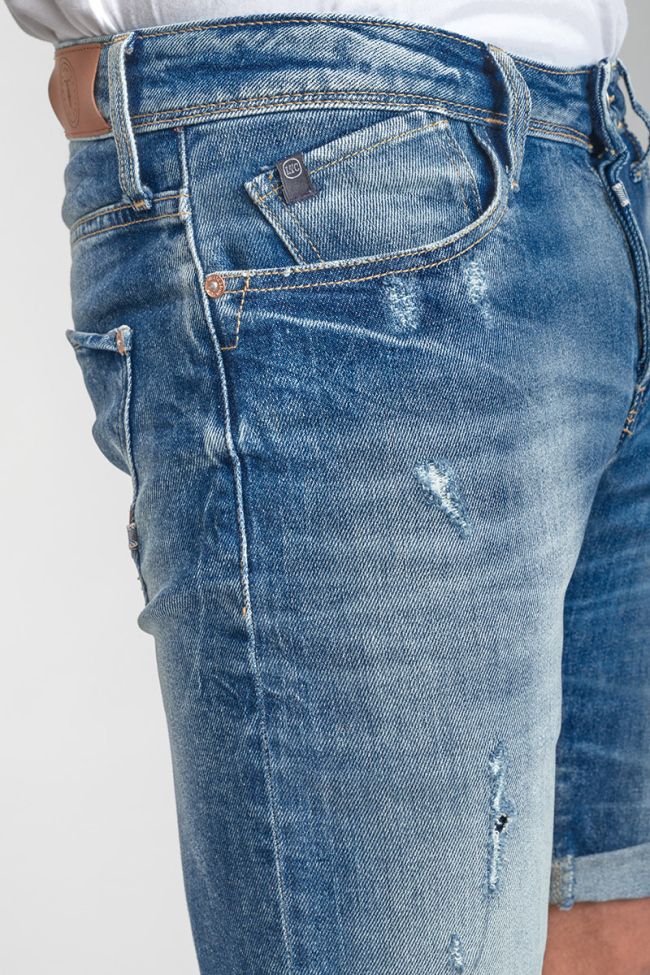Distressed faded blue denim Landres Bermuda shorts
