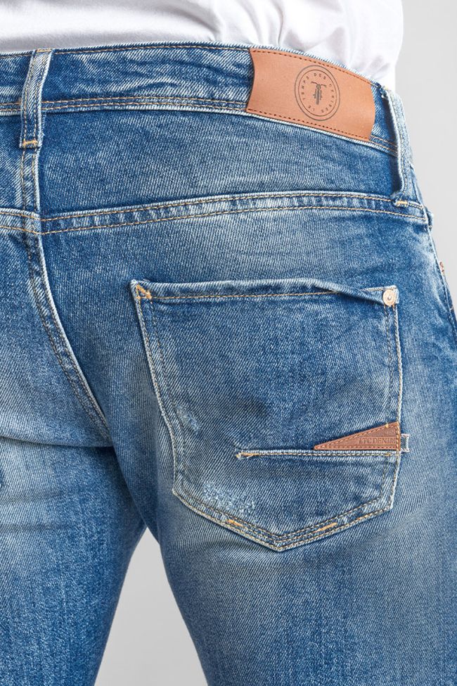 Distressed faded blue denim Landres Bermuda shorts