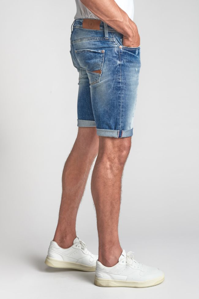 Distressed faded blue denim Landres Bermuda shorts