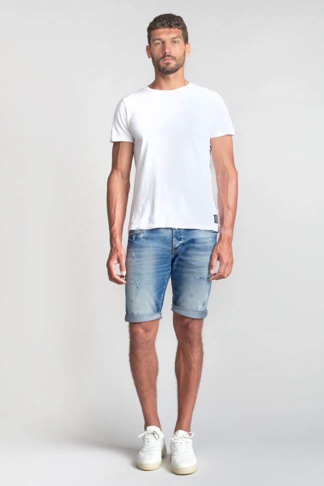 Distressed faded blue denim Landres Bermuda shorts