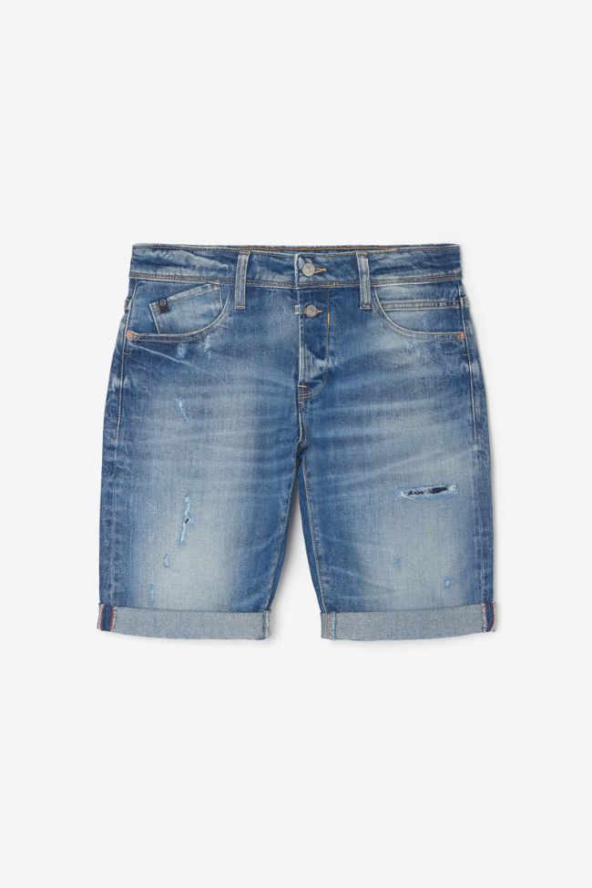 Distressed faded blue denim Landres Bermuda shorts