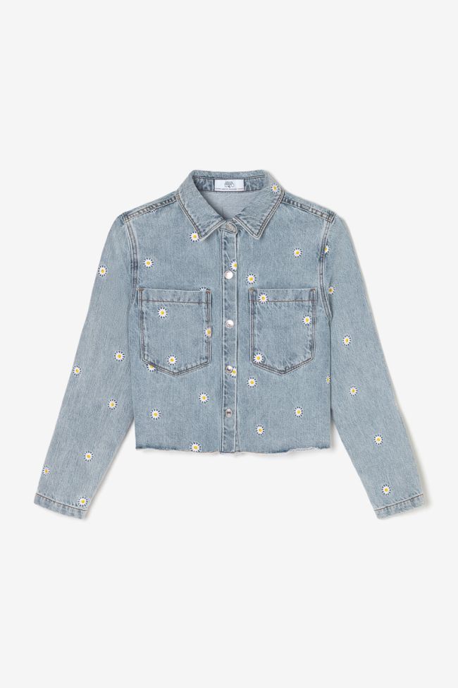 Embroidered light blue denim Saorigi jacket