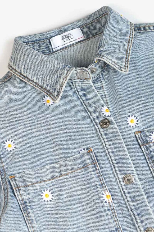 Embroidered light blue denim Saorigi jacket