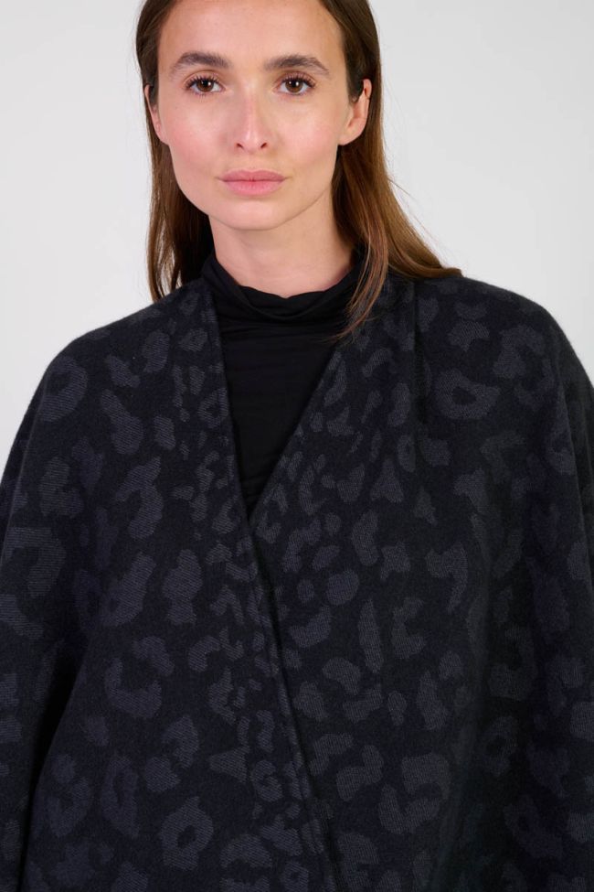 Carzola black poncho with leopard print