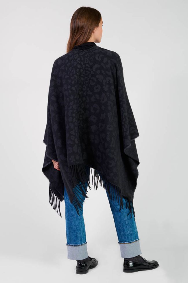 Carzola black poncho with leopard print
