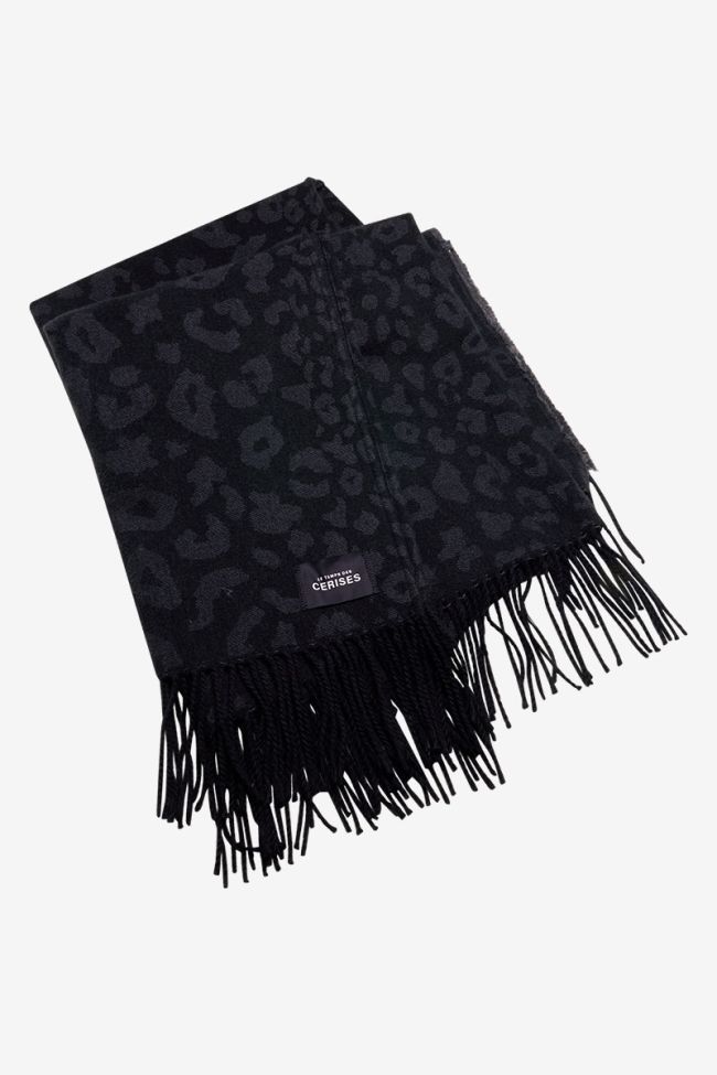 Carzola black poncho with leopard print