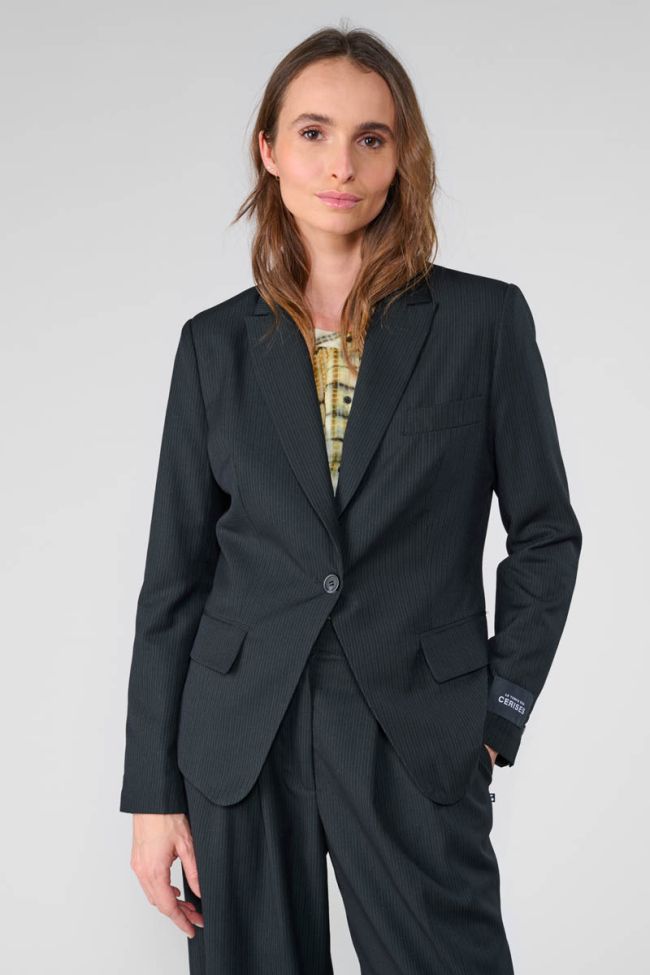 Evera black blazer jacket with fine stripes