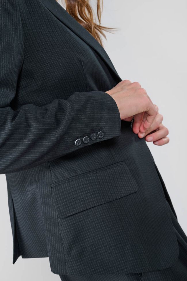 Evera black blazer jacket with fine stripes
