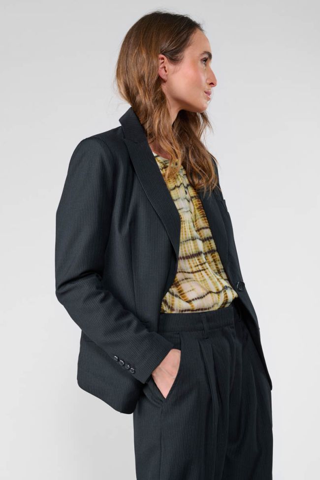 Evera black blazer jacket with fine stripes