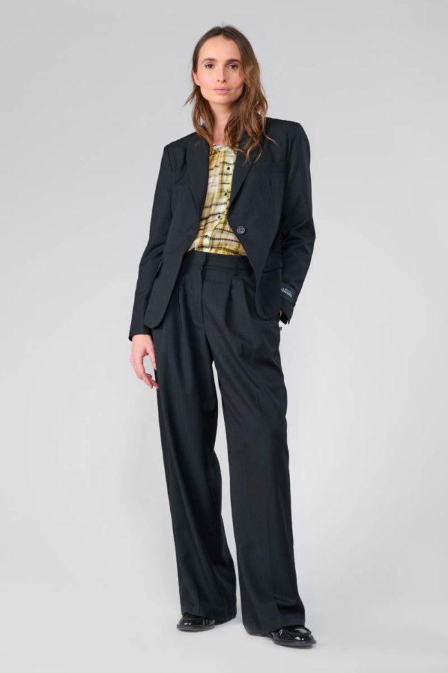 Evera black blazer jacket with fine stripes