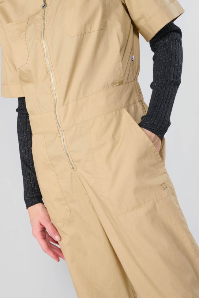 Wide beige sand jumpsuit