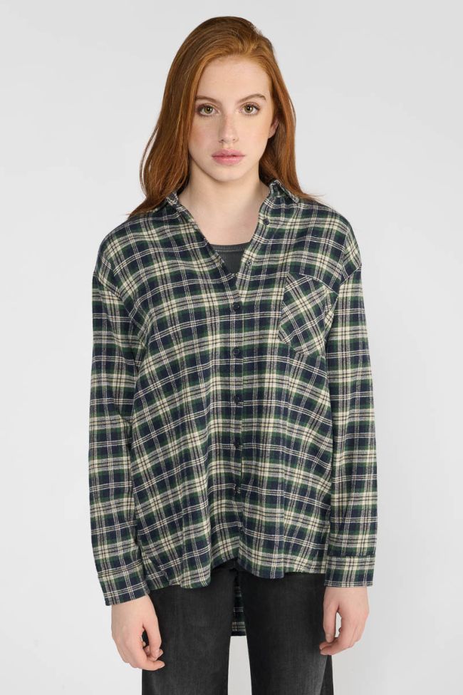 Shangi oversized green velvet plaid shirt