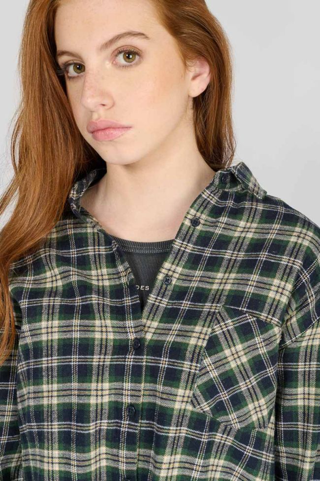 Shangi oversized green velvet plaid shirt