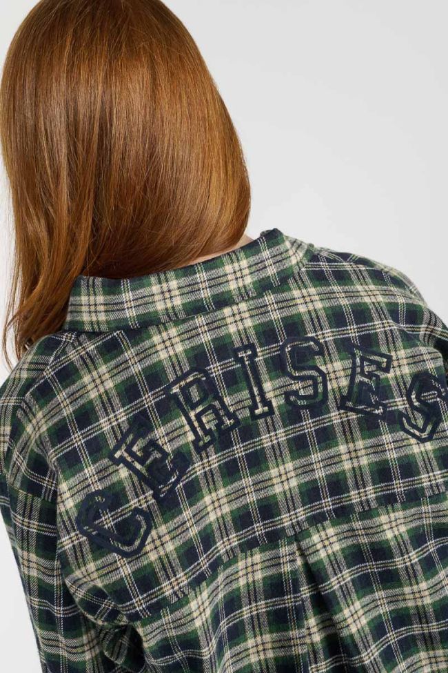 Shangi oversized green velvet plaid shirt