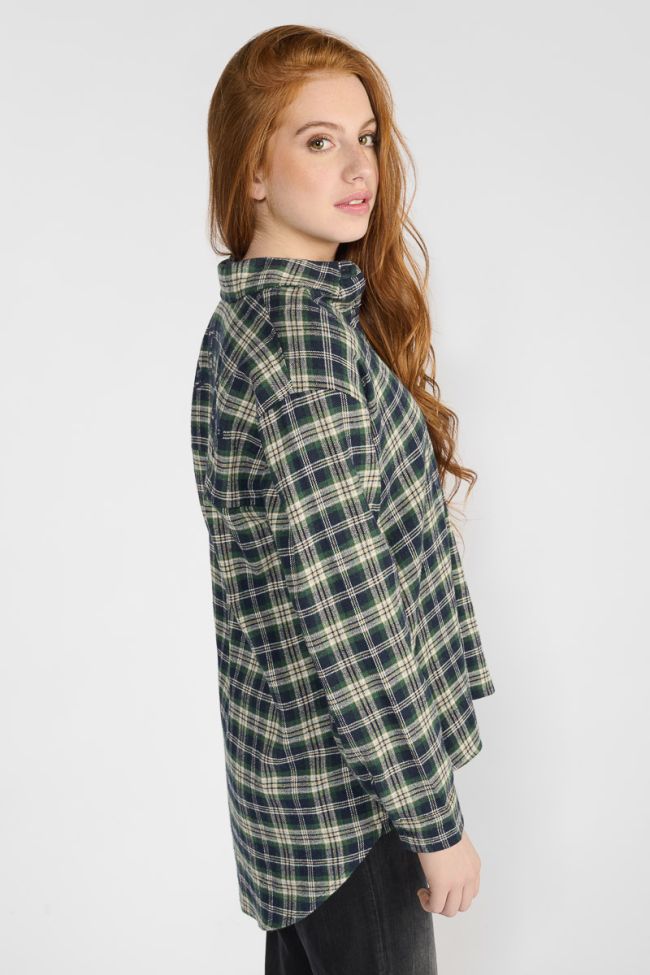 Shangi oversized green velvet plaid shirt