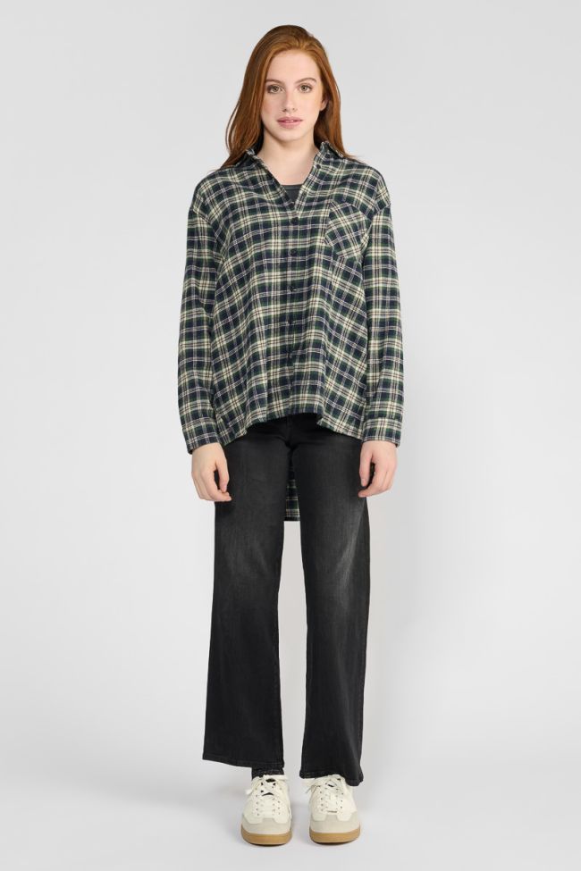 Shangi oversized green velvet plaid shirt