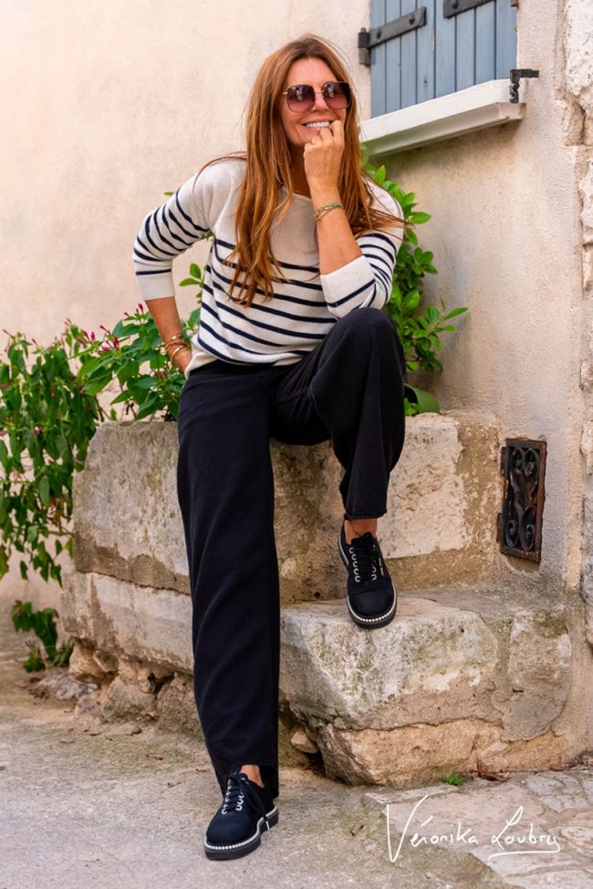 Jeans tencel wide leg Muriel by Véronika Loubry taille haute noir