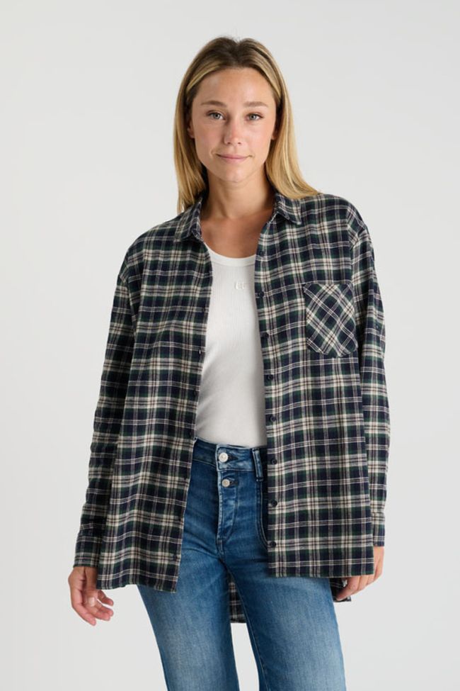 Shangi oversized green velvet plaid shirt