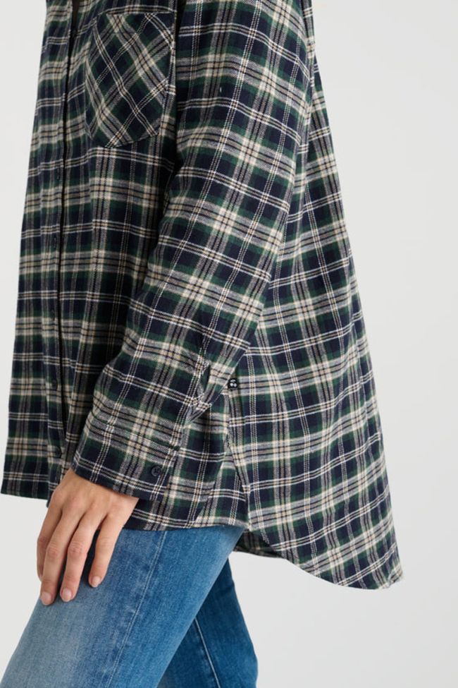 Shangi oversized green velvet plaid shirt
