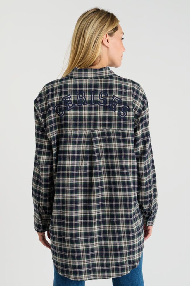 Shangi oversized green velvet plaid shirt