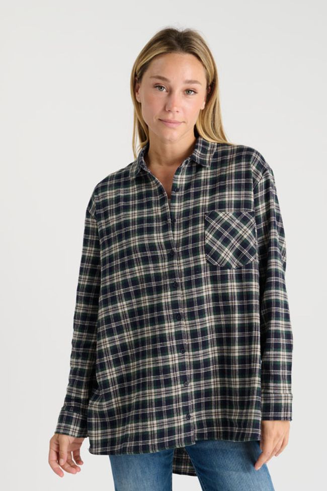 Shangi oversized green velvet plaid shirt