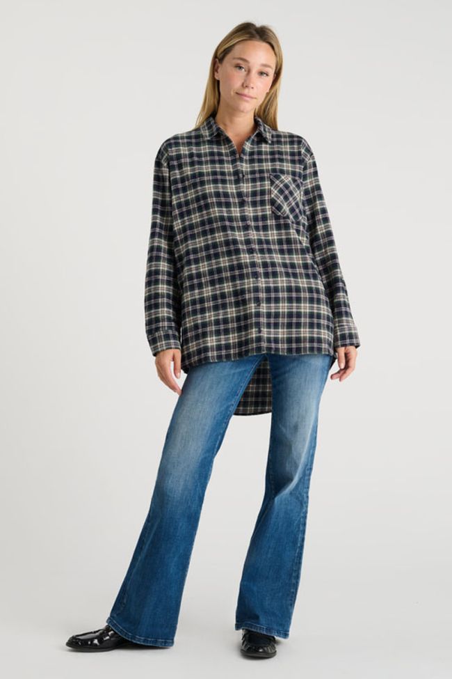 Shangi oversized green velvet plaid shirt