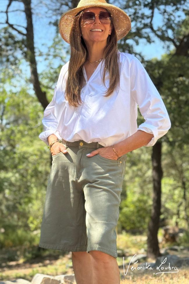 Anaïs khaki denim Bermuda shorts by Véronika Loubry