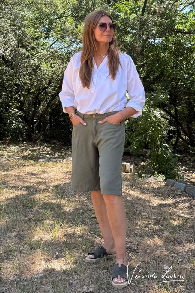 Anaïs khaki denim Bermuda shorts by Véronika Loubry