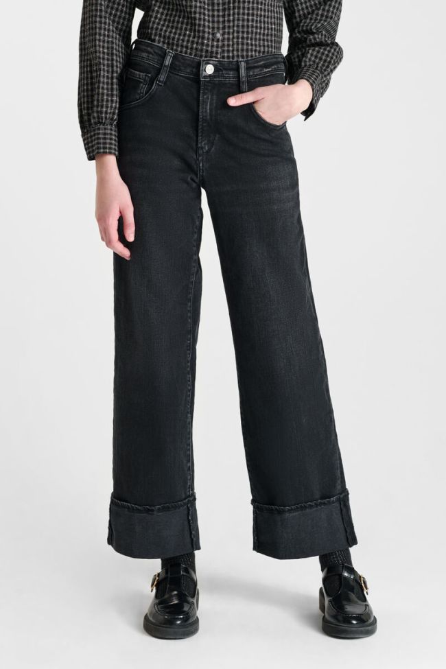 Jeans regular large Revers taille haute noir N°1