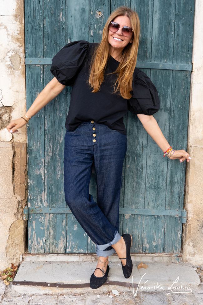 James 400/60 girlfriend by Véronika Loubry high-waisted jeans in dark blue tencel