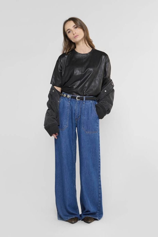Jeans wide leg Victoria high waist tencel dark blue