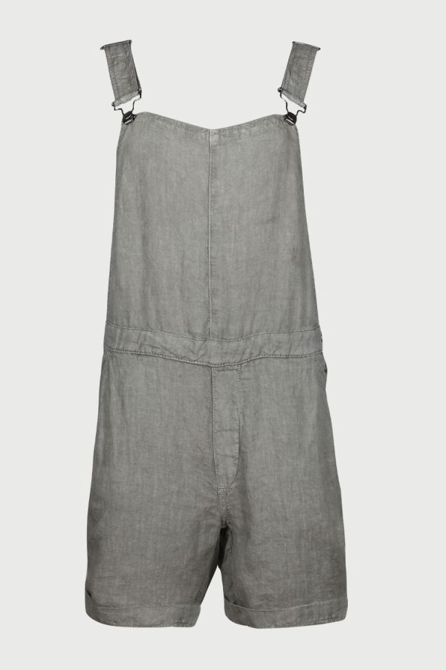 Stone light khaki linen short dungarees