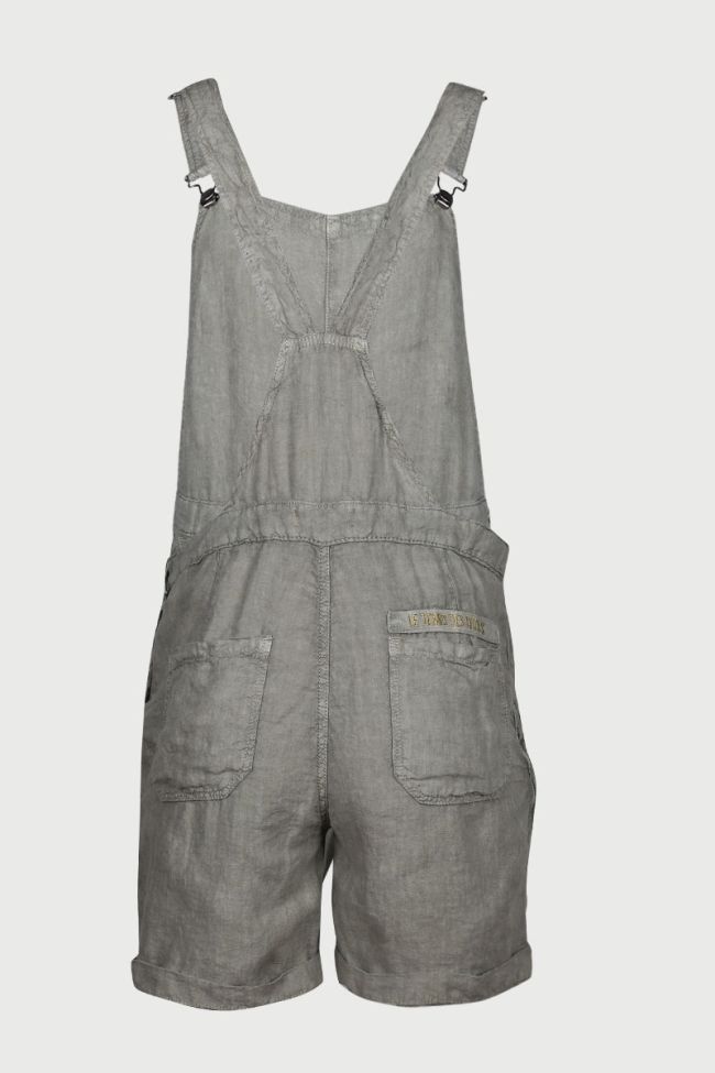 Stone light khaki linen short dungarees