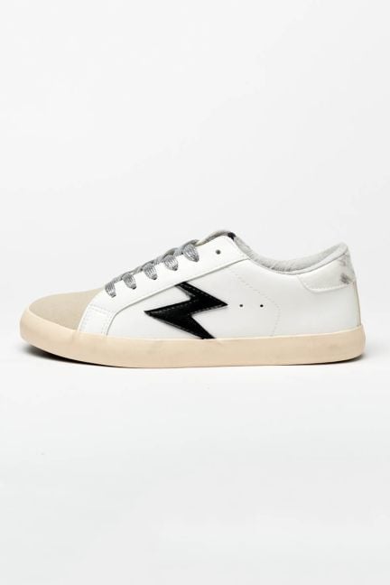 White Soho sneakers with black lightning flash