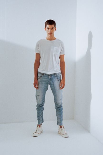 Jeans 900/03 tapered arqué Alost destroy bleu N°5