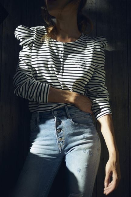 Black and white striped Demi top