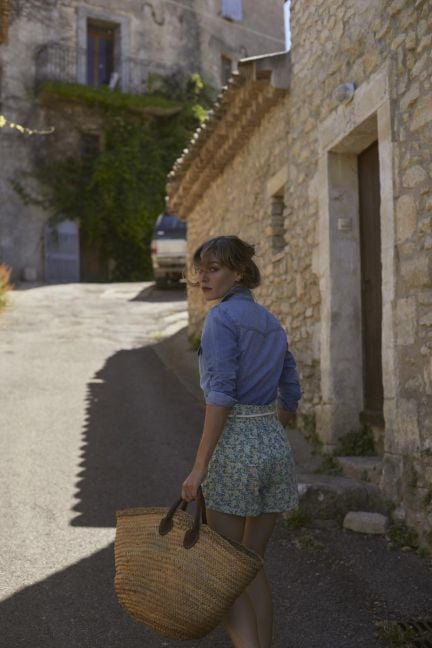 Green and blue floral Lamet shorts
