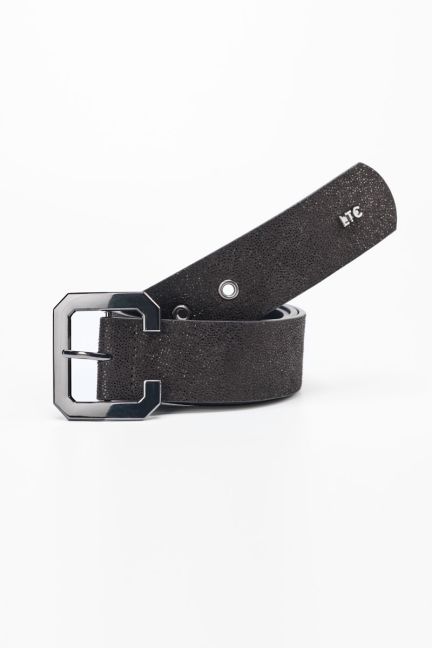 Ceinture Julia en cuir noir brillant