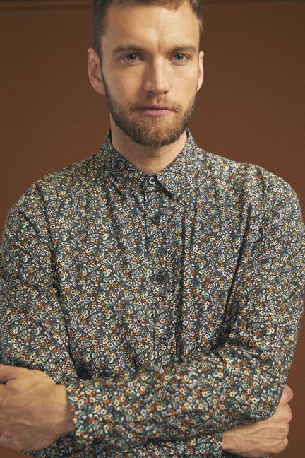 Chemise Drome noire à motif fleuri