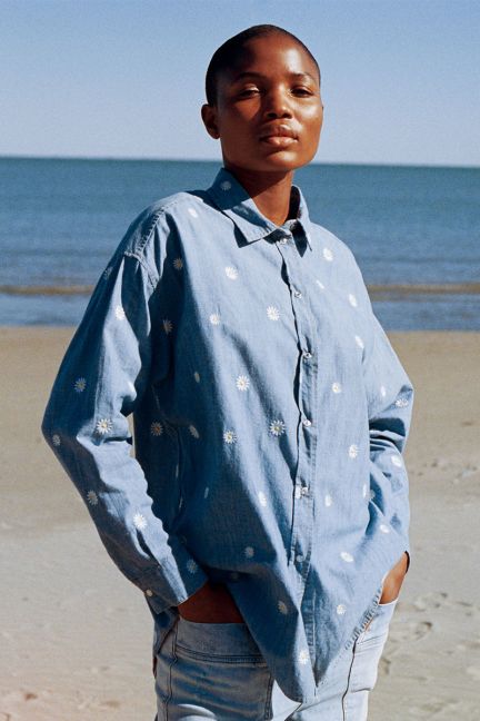 Blue embroidered denim Aubepin oversized shirt