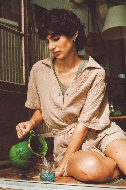 Ayote jumpsuit in sandy beige cotton gauze