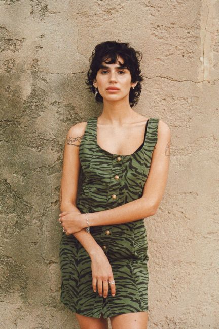 Khaki zebra striped denim Zerana dress