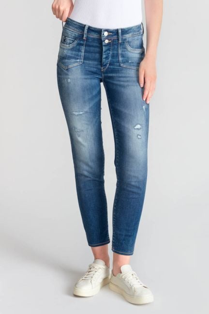 Jeans pulp slim Lem taille haute 7/8ème destroy bleu N°2