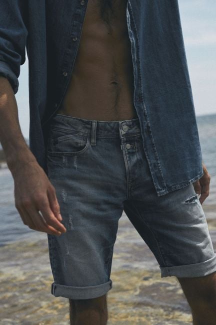 Bermuda Landres en jeans bleu délavé destroy
