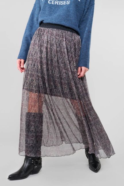 Amous long skirt with silver iridescent animal motif